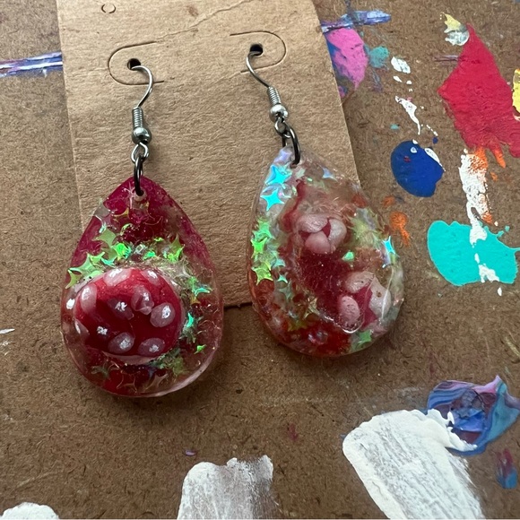 Red Mushroom Galaxy Earrings - Picture 8 of 9